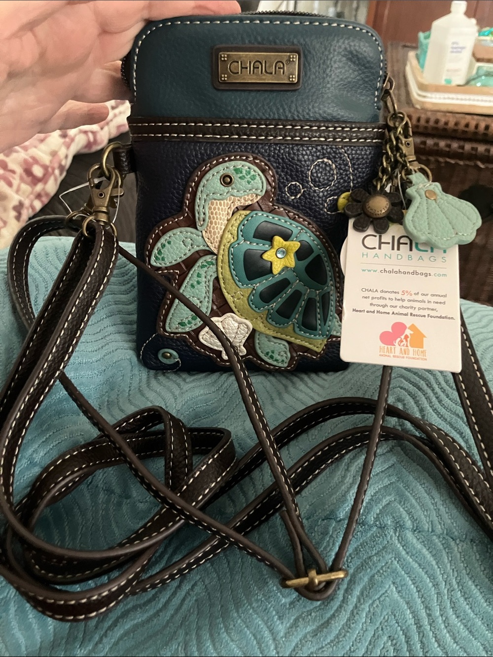 Chala Teal, Navy & Mint Turtle Crossbody Bag